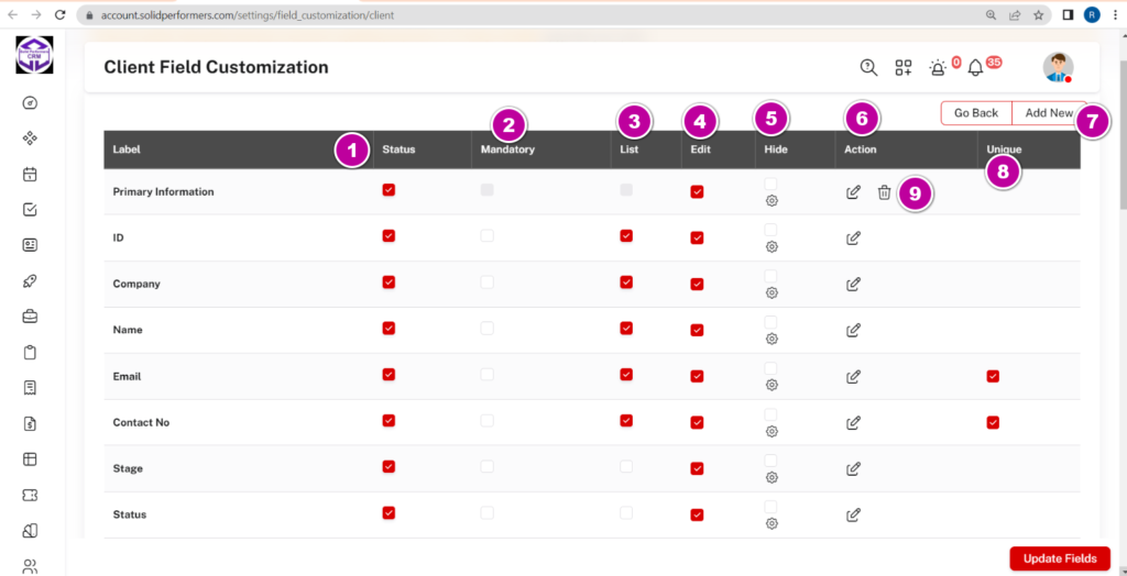 Snip Client Field Customization Solid Performers Pvt Ltd Google Chrome