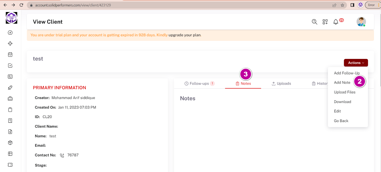 how to create a “consignment note” from the client... How can i add client note? - Best Lead Management CRM Software | Solid ...